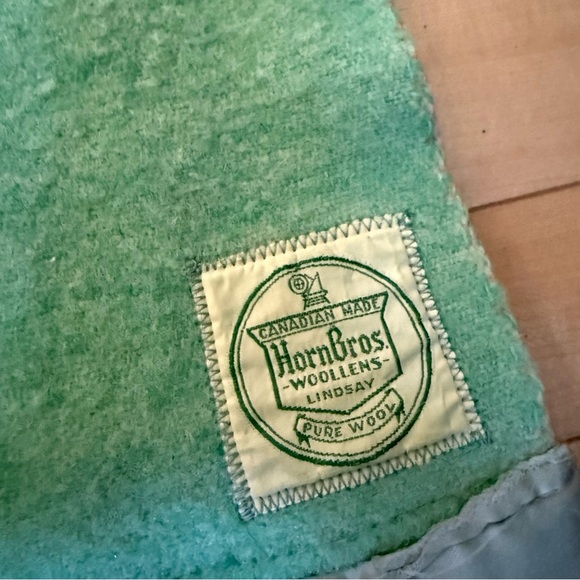 Vintage Horn Bros Woollens Lindsay 100% Wool Green Yellow Blanket 66 x 80" - Picture 8 of 9